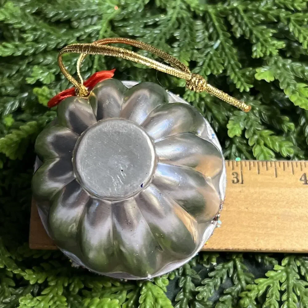 Vintage Round Tart Tin Deer Tree Mushroom Diorama Mid Century Reindeer Ornament